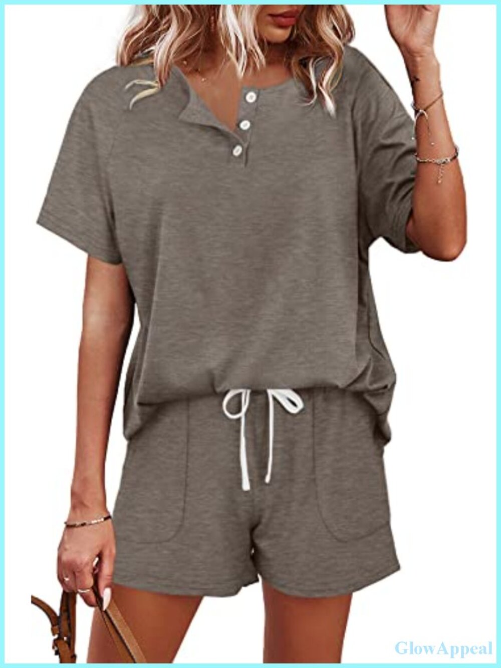 Two Piece Lounge Set Button Down Top & Shorts Sweatsuit with Pockets